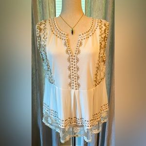 POL Beautiful Embellished Ivory & Gold Sleeveless Top Sz L